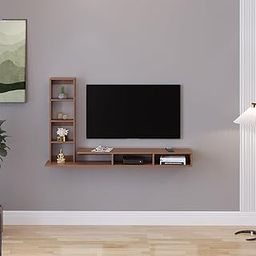 FURNEASER Mattlen Engineered Wood Wall Mount TV Unit, Set Top Box Stand with Display Shelves, Modern Tv Rack, Showcase, Cabinet (Exotic Teak) for 50 inch TV-picture-27