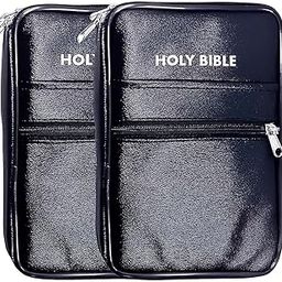 Set of 2 Holy Bible Cover Zipper Case – Protective Pouch with Front Pocket, Durable Zip Closure, Waterproof Book Holder for Standard Bible Size – Black-image-74