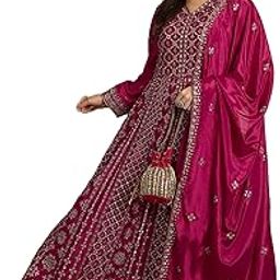 Women's Maroon Chinon Stitched Gown with Dupatta Full Sleeve Embroidered A-Line Gown (MEY-1236)-image-54