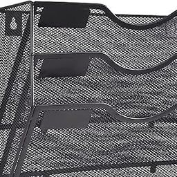 SECRET DESIRE Wall Mounted Mesh File Holder Rack Shelf Magazine Paper 3 Tier Magazine Rack Black-image-58