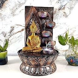 RUPANNA Meditating Buddha Top Water Fountain with RGB LED Light for Home Décor/Gift/Vastu/Pooja/Reception/House Warming (Color: Brown Stone)-picture-3