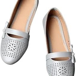 Women's Perforated Ballet Flats with Bow Detail, Casual Comfort Shoes,-image-1