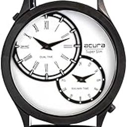 Super Slim Dual Time Analog Watch for Men and Women, 42mm Round Dial, Black Leather Strap, White/Black Face Unisex Wrist Watch-image-19