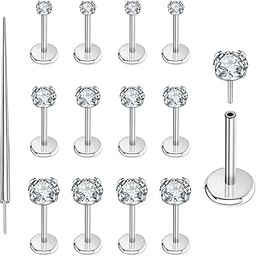 13Pcs 20G/18G/16G Flat Back Earrings Stud 316L Surgical Stainless Steel Threadless Push in Nose Stud Tragus Helix Lip Medusa Piercing Jewelry-image-81