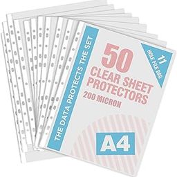 CLICKEDIN Transparent Document Sleeves, Heavy Duty 200 Micron 50pcs, A4 Size Plastic File Folder Leaf with 11 Hole File Bag, Clear Document Protector, Plastic Transparent Document Sleeves-image-3