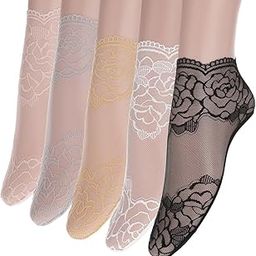5 Pairs Women Socks Sheer Lace Women Socks Jacquard Rose Lace Socks Mixed Color Cotton Mesh Lace Socks-picture-14