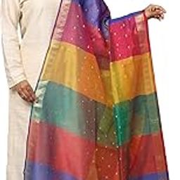Women's Multicolor Chanderi Silk 2.25 Meter Dupatta with all Over Gold Zari Booti & Gold Zari Borders and Tassels-29