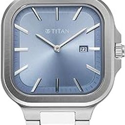 Classique Slim Square Quartz Analog with Date Blue Dial Stainless Steel Strap Watch for Men-90176SM01/NT90176SM01-image-25