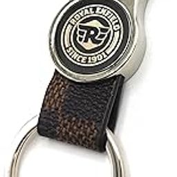 Round Shape Leather Metal Keychain For Royal Enfield Bike Since 1901. Key Chain,Brown-picture-53