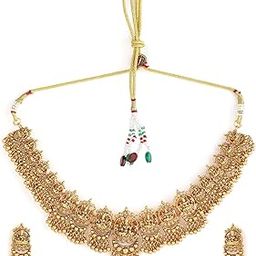 24K Gold-Plated Handcrafted Antique Artificial Temple Jewelry Set-Lakshmi Motif And Matching Earrings For Women and Girls – Perfect for Weddings and Special Occasions-image-48