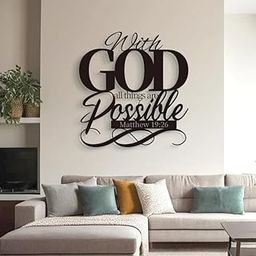 BLIND SHOP Bible Verse Metal Matthew 19:26 Wall Decor Christian Home Decor Wall Decor (47x45x1.5 CM)-image-43