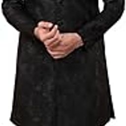 Mens Kurta Sherwani Dhoti Set Jacquard Pattern Silk Blend, Indo-Western Ethnic Wear for Men, Black-picture-16