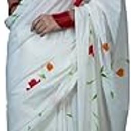 Humnafs Handpainted Cotton Mulmul Saree with Brush-Painted Colorful Flowers-image-12