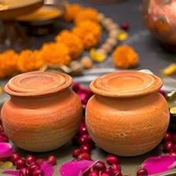 ZENRISE Clay Pot paanai Matka for puja, Small 150 ml, Set of 2-image-51