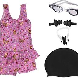 | Swimming Kit for Girls (Age 4-6 Years) with One Piece Frock Style Swimming Costume | Goggles | Cap Ear Plug | Nose Clip | for Swimming Pool, Water Park, School Pool Party, Beach | SC49-image-71