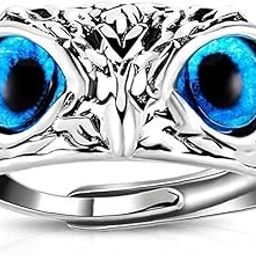 Silver Owl Ring Cat Eyes Animal Charm Vintage Rings for Men Women Ring Adjustable-image-22