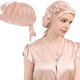 DAISYSILK 100% Mulberry Silk Hair Bonnet for Sleeping Silk Hair Wraps for Curly &Long Hair Women Adjustable Elastic at The Back Hair Cap Ideal Gifts, Pink-image-41