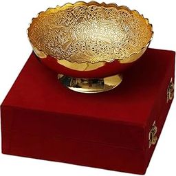 JAIPUR ACE Gold Plated Pure Brass Bowl Set with Red Velvet Gift Box 6 Inch Diameter, 300 Milliliter.-image-27