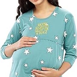 Women's Cotton Star Printed Maternity & Feeding Relaxed Fit Top 5645-image-37