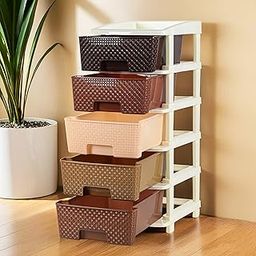 Kuber Industries 5-Layer Plastic Modular Storage Drawer for Home, Kitchen & Office | Large Chest of Drawers Racks for Storage Multipurpose Dress & Toys Organizer for Kids Room | Multi Brown-14