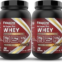 Fitspire Fit Super Pro Whey Protein | 36 Gram Protein & 7.76g BCAA | Rich in Pre & Probiotics | Whey Fuel For Muscle Strength & Recovery | Double Chocolate- 2lbs, Pack of 2-21