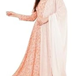 Women's Long Floral Print Anarkali Dress with Full Sleeves, Orange and White-image-33