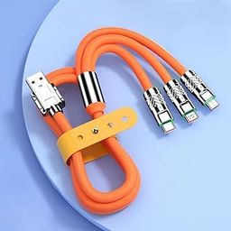 SuperFast 3 in 1 Multi Charger Cable Ultra soft Silicon Metal 120W Fast Charging, 3Amp Micro USB, iOS and Type-C Devices, 480 Mbps Data Transfer Rate for Mobile Tablet PC Laptop Android with 1.2m-image-101