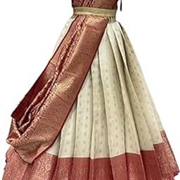 Women's Indian Traditional Kanjivaram Silk Pure Weaving Lehenga Choli Along With Dupatta And Blouse Piece, Half Saree (Unstitched)-image-3