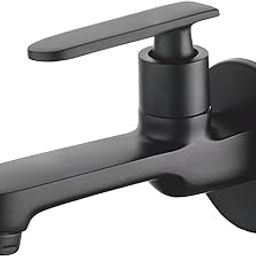 New Ware Bib Cock Brass Faucet | Matt Black Bib Tap for Bathrooms and Kitchen Sink Brass Taps for Home and Bathroom with Wall Flange (5.5 Inch)-image-35