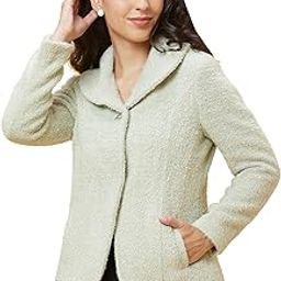 Women Solid Green Crop Length Spread Collar Coat-picture-13