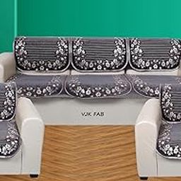 VJK FAB Soild Premium Jaquard Velvet 5 Seater Sofa Cover for Sofa Set Slipcover for 3+1+1 Seater Sofa Panel, 5 Seater Without Arms, Grey Color-image-36