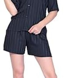 Viscose Satin Shirt & Short Cord Set Dark Blue-image-38