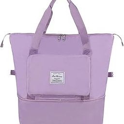 Large Capacity Folding Travel Bag Dry Wet Separated Foldable Gym Bag Fashion Travel Duffel Bag Expandable Space Portable Lightweight Waterproof Carry On Tote, Purple, One Size,-image-64
