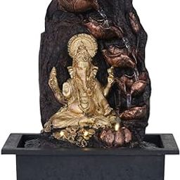 Craft Smith Polyresin Chocolate Colour Ganesha Table Top Indoor Waterfall Fountain for Home Decor with LED Lights, Speed Controller Pump & Crystal Ball (Size: 25.5 x 21 x 18.5CM | Wt: 1145grm)-18