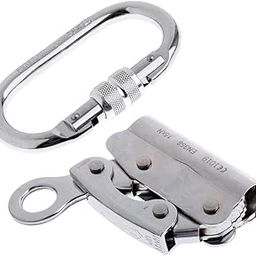 UJEAVETTE 15KN Outdoor Rock Climbing Rope Grab+25KN Screw Lock Carabiner Silver-Sporting Goods- Outdoor Sports- Climbing & Caving- Carabiners & Hardware-image-83