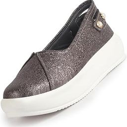 Women Glitter Slip-On Casual Platform Shoe with Pearl Detail | Height Enhancer Shiny Party Loafers | Ballerina with Memory Cusion Insole-image-73
