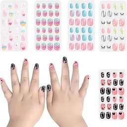 Girl's Press on Nails Children Acrylic Fake Nails, Lovely Press on French Nails for Girl's Christmas Gift Nail Design Decoration, Lightweight,Long Lasting, Easy to Use -Multi Nails Children, (24, 24)-52