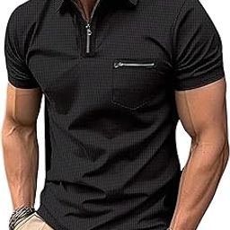 Men's Knit Polo Shirts | Quarter Zip Stretch Lightweight Golf Shirts | Business Casual Workwear | Short Sleeve Summer Fashion | Stylish Slim Fit-image-86