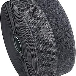 Sunkizzrs® 5m Hook + 5m Loop (Width-25mm) Tape Roll Strips with Adhesive Back Mounting Tape for Picture and Tools Hanging Pedal Board Fastening Black Stick-On Tape-5