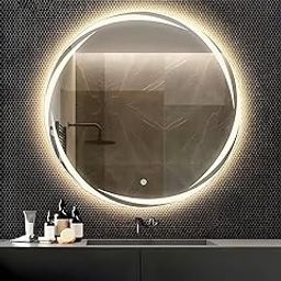 MAISSON Bathroom LED Mirror Bathroom Bed Room Living Room with Touch Sensor, 3 Light Effects, Glass, Round LED-M-28 (18 x 18 Inch)-image-55