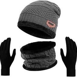 Winter Knit Beanie Cap Hat Neck Warmer Scarf and Woolen Gloves Set for Men & Women (3 Piece) Ultra Soft Unisex Woolen Beanie Cap Plus Muffler Scarf Gloves Set (GREY)-image-11