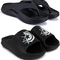 Combo Pack of 2 Slipper/Flip Flops/Slides/Clogs/Sandals for Men,(V-600-Black,Y-Ktstar-Black),6 (UK/India)-image-80