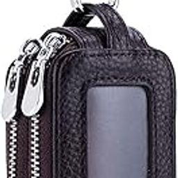STHIRA® Car Key Holder, Car Key Case Bag with Metal Clasp & Keyrings, Double Layer Car Key Organizer Fashion PU Zipper Pouch with Clear Window, Key Case for Room Keys House Keys, 5.5x9cm Keychain-26