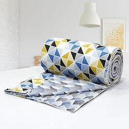 Cotton 144 TC Lace Bordered Reversible Dohar, Double, Blue & Yellow-image-80