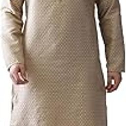 Men Beige Embroidered Regular Kurta with Churidar, Full Sleaves, Knee Length, Mandarin Collar Ethnic wear-1