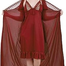 Women's Satin Solid Maxi Length Nighty with Robe (Size - Free Size) (Nightwear Set Pack of 2)-image-61