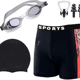 Men's Nylon Swimming Combo Kit of Regular Fit Swimming Short, Goggles, Silicone Cap, 2 Pcs Ear Plugs, 1 Nose Clip, Swimming Suit, (Black, 28in to 34in/Free Size--image-21