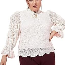 White Tie-up Neck Lace Top-image-28