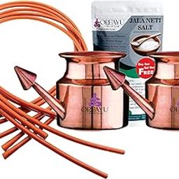 OREAYU ™ 2 Pcs Copper Neti Yoga and Ayurveda Jala Neti Pot for Sinus with No. 3 Rubber Neti Sutra Nose Irrigation and Cleaning (4 Rubber neti sutra no 3, 125g neti salt and 2 Pcs of 250ml copper neti)-14