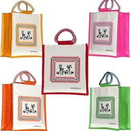 Anumala Bags World ® Anumala® Warli Print Jute Bag with Zipper – Reusable Multicolor Tribal Art Handbag for Shopping, Gifting & Daily Use-image-38